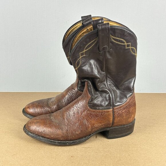 Tony Lama Stockman Western Cowboy Boots Mens 8 Extra Wide Brown Pull On - Picture 9 of 9